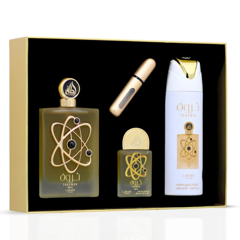 Estuche Lataffa Tharwah Gold 100 ML HM EDP 4 Pz