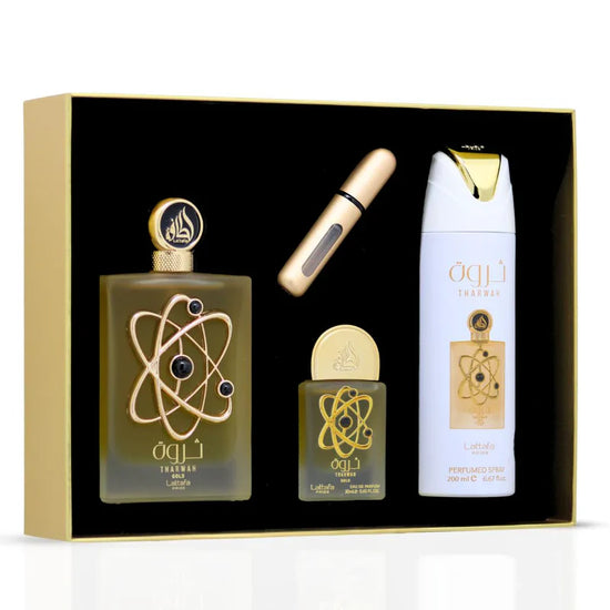 Estuche Lataffa Tharwah Gold 100 ML HM EDP 4 Pz